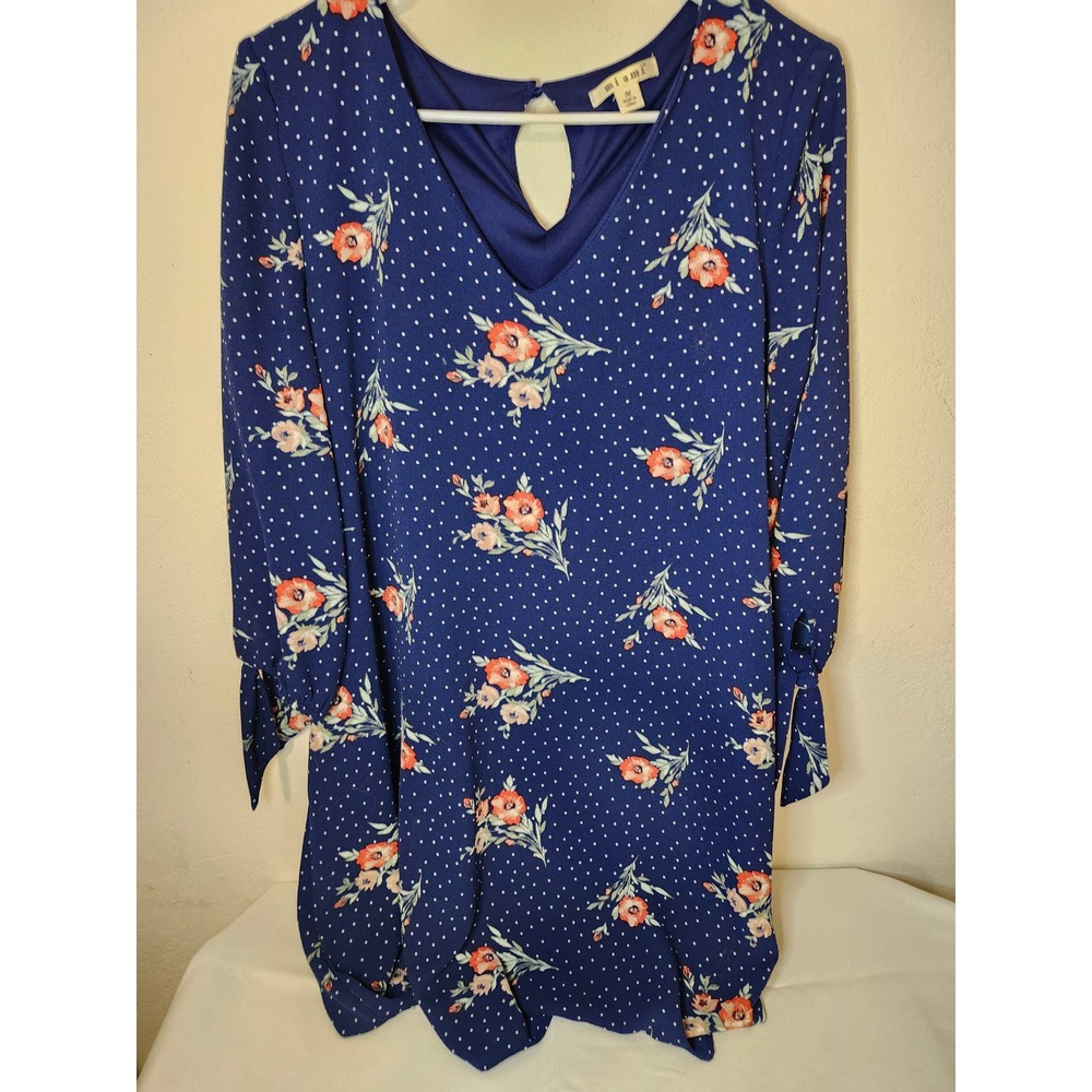 MiAmi women's blue floral tie sleeve shift dress